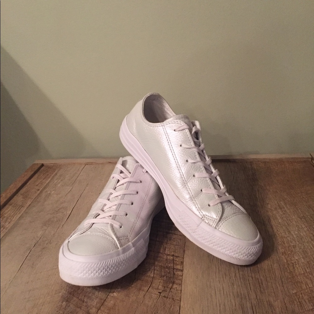 Converse white iridescent ox leather low tops